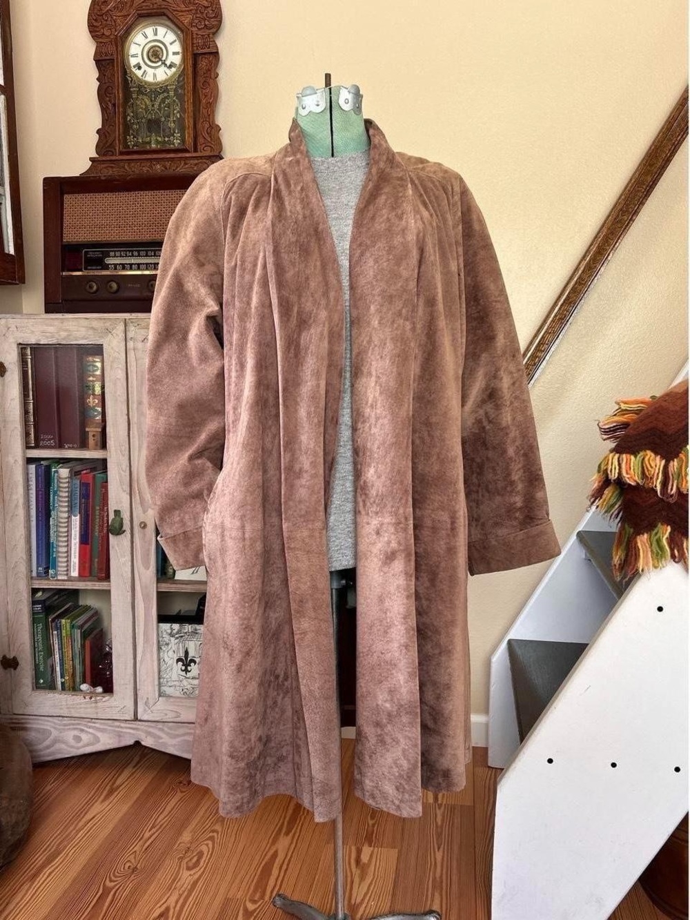 Vintage 90s Bagatelle Brown Suede Leather Trench Over Coat Flowy Women’s Small P